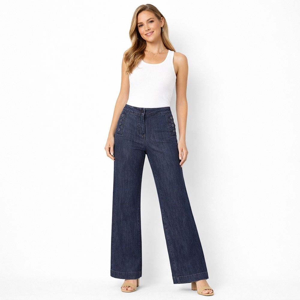 Talbots Heritage Wide Leg Sailor Button Jeans‎ Dark Wash Size 4 27
